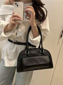 1 Bolso de hombro con cierre de estilo vintage minimalista, con bolsillo decorativo y doble asa, adecuado para uso diario y casual de mujeres