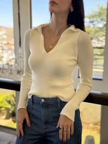 POLO NECK LONG SLEEVE TANK TOP IN KNIT MODAL NEW COLLECTION IVERNO - 白色 - 查看 1