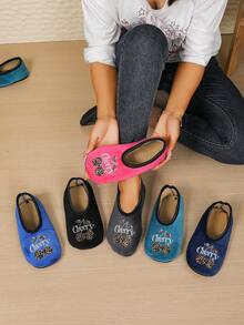 Women's Comfortable Warm Indoor Slippers; Fashionable Leopard Print & Cherry Pattern Yoga Shoes - Black - View 4