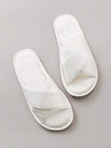 秋冬季传统中式刺绣缎面交叉舒适优雅女士家居拖鞋，防滑毛绒拖鞋 - 白色 - 查看 5