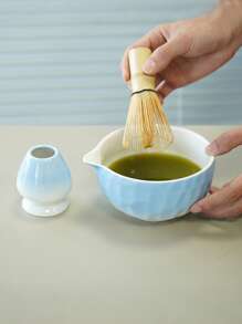 1 Stück Farbverlauf Himmelblau & Matcha Pulver Zubereitung Set, enthält Matcha Schale mit Ausguss, Bambus Matcha Quirl, Matcha Löffel, Quirl Ständer, Edelstahl Sieb (für Matcha Tee Zeremonie), Geschenk zur Schulanfang