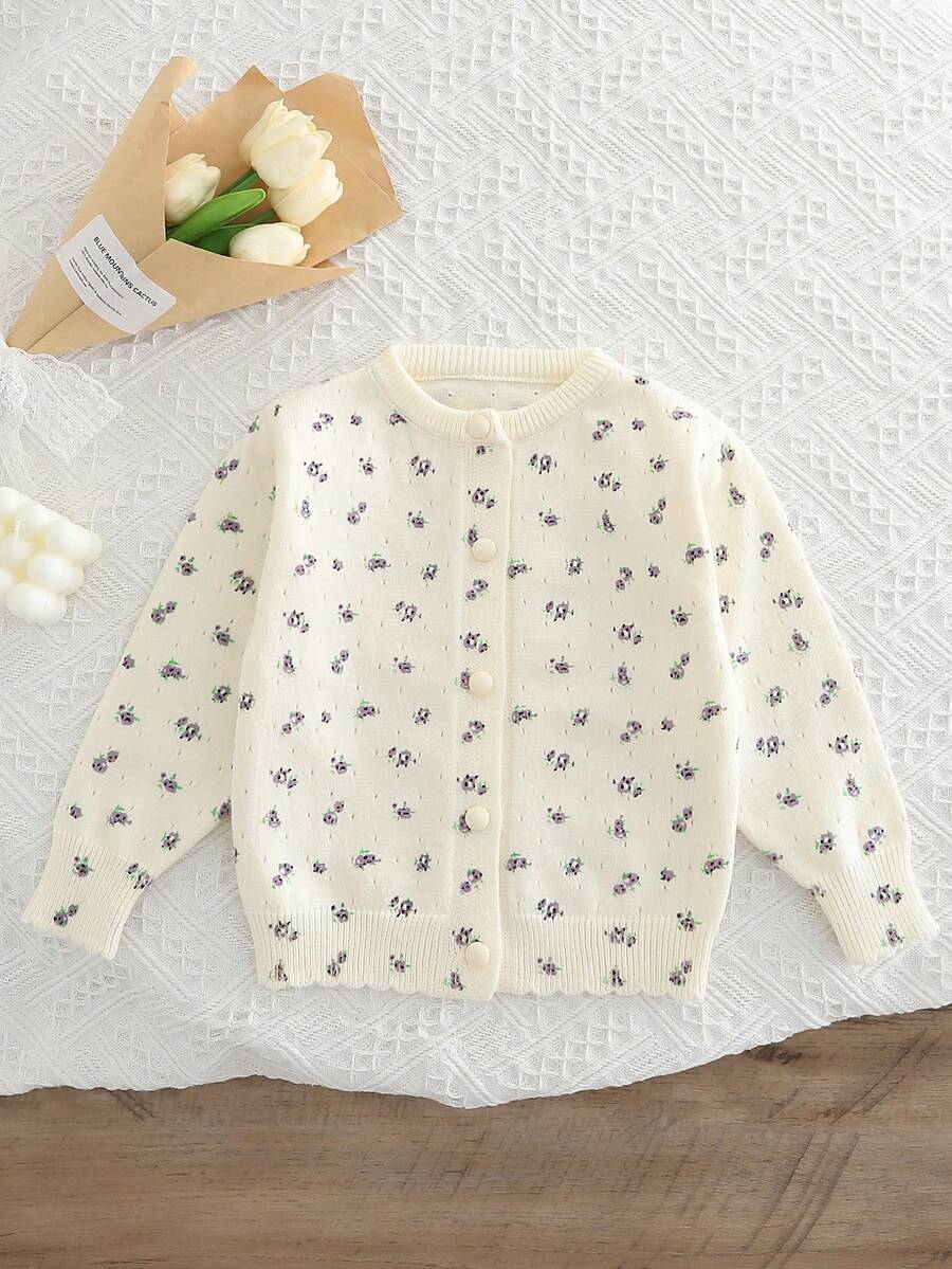 Girls Casual Cute Knitted Cardigan, Spring Children Baby Princess Sweater - Beige - View 1