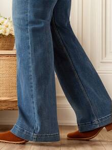 Women's Vintage Bootcut Jeans Mid Rise Stretch Slim Embroidered Wide Leg Denim Pants Western Cowgirl Boot Jeans - 藍色 - 查看 3