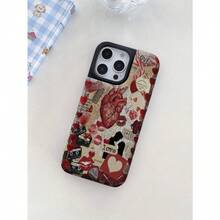 1pcs Cardiac Multi-Element Collage Pattern Apple Luxury Leather Flip Wallet Phone Case With Card Holder Compatible With IPhone 12/13/14/15/16/Pro/Plus/Pro Max, Cardholder Protective Cover - Black - View 5