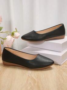1 Pair Of Comfortable Soft-Soled Leather Outerwear Versatile And Simple Women's Casual Shoes - 黑色 - 查看 5