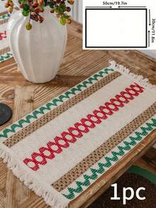 1/4/6/12 Stücke Weihnachten Urlaub gestreifte gewebte Platzsets, rustikaler amerikanischer Landhausstil rechteckige Tischsets, Küchen Zubehör Schüssel Teller Tasse rutschfeste Pads, geeignet für Weihnachten, tägliche Versammlungen, Partys, Abendessen, Heimdekoration