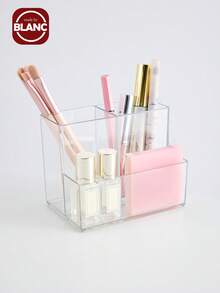 1pc Transparent Multi-Compartment Makeup Organizer Box, Desktop Multi-Function Storage Box For Cosmetic Brushes, Lipstick, Student Pen Holder - Multicolor - View 5