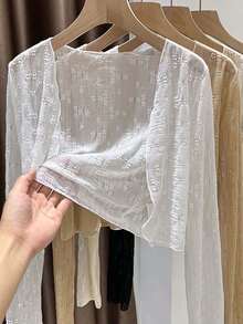1 Áo khoác ren trắng, Áo bolero nữ, Áo khoác chống nắng nhẹ mùa hè cho nữ, Áo khoác vest mỏng - A - Xem 9