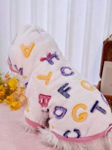 Pet Letter Pattern Hooded Flannel Bathrobe - White - View 3
