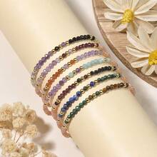 1 pieza Brazalete elegante estilo bohemio con turmalina negra natural, amatista, cuarzo rosa y piedras brillantes, adecuado como regalo para niñas, esposas, novias y abuelas, para uso diario - 17 cm, 3 mm - Ver 4