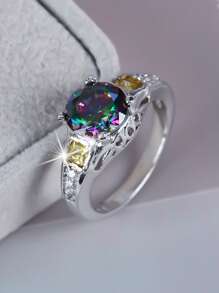 1 pieza Anillo redondo brillante, anillo de mujer, adecuado como regalo de cumpleaños, regalo del Día de San Valentín y regalo de inauguración de la casa, noble regalo para mamá