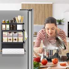 Magnetic Spice Rack For Refrigerator Magnetic Paper Towel Holder For Fridge Magnetic Shelf Magnetic Shelves Fridge Magnet Organizer Spice Rack Kitchen Organization Kitchen Storage Black - Black - View 4