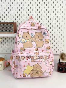 1 pezzo Zaino carino con motivo della ragazza capibara, zaino grande per campus per studenti, zaino da viaggio leggero e portatile con chiusura lampo, ampia capacità, cinghie regolabili, adatto per viaggi, vacanze, all'aperto, ritorno a scuola, stile college, motivo capibara, zaino casual per studenti, ragazzi e ragazze, scuole medie, accessori da viaggio, zaino per la scuola per adolescenti