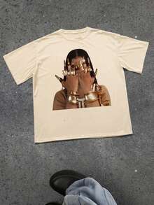 1 件女童休闲字母印花圆领短袖 T 恤，夏季学生年轻休闲装 - 简约英文字母风格 T 恤激发想象力和自我表达 - 杏色 - 查看 2