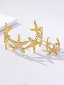 1 Set Minimalist Fashionable Elegant Versatile Starfish Bracelet & Ring - Yellow Gold - View 3
