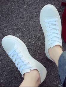 Zapatos hombre mujer casuales de lona planos de gran tamaño unisex baratos moda 22mx 28mx ideal para combinar outfit casual botin gym cómodos blanco flexibles al caminar basicos blanco negro - Blanco - Ver 2