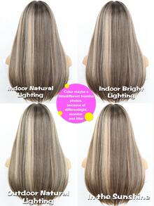 SMILCO 24-Inch Women's Wig, Long Straight Hair With Straight Bangs, Brown Highlights, High-Temperature Silk, Comfortable And Breathable, Suitable For Daily Wear - 挑染棕色 - 查看 4