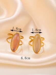 1pc/2pcs Stainless Steel Retro Golden Color Rings Set With White And Brown Diamond-Shaped Gemstone, Suitable For Women's Daily Wear Or Gift Giving - Yellow Gold - View 3
