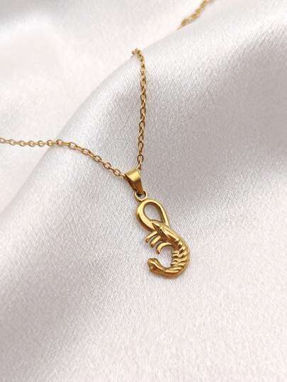 1 pieza Collar con colgante de camarón de acero inoxidable de moda, adecuado para el uso diario de las mujeres