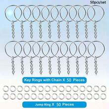 20/50pcs Metal Keychain Set - 20/50 Round Loop Hangers And 20/50 Split Rings, For DIY Crafts And Small Business Supplies - Keychain - View 12