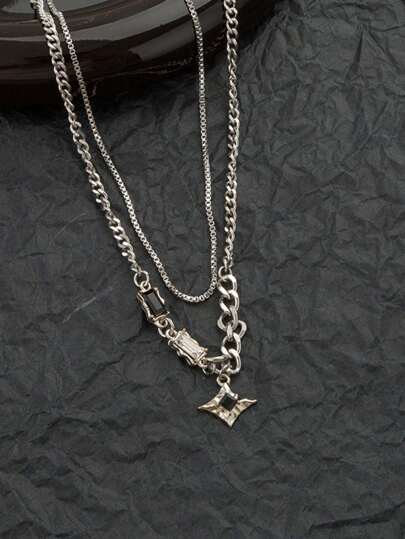 1 Pc Bohemian Style Double Layer Star Pendant Necklace