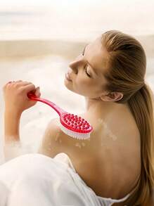 1支超长柄去角质刷，适用于背部去角质（14.37英寸），淋浴刷，柔软刷毛，防滑手柄，适合难以触及的部位、足部和肩部，水疗、老年护理和沐浴配件，居家浴室必备（浅蓝色，夏日清新） - 彩色 - 查看 4