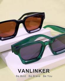 Thick Square  Retro Chunky Rectangle  Protection - C37-Verres marron/Monture noire - Voir 4