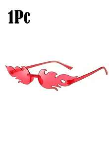 1-10 件-火焰眼镜，无框派对装饰眼镜，火焰眼镜无框彩色派对装饰眼镜，无框火焰形状装饰眼镜波浪火眼镜女士男士派对用品拍照道具，春夏季度假眼镜，海滩沙滩装饰，酷炫
