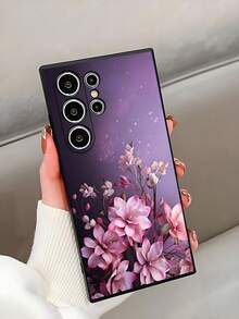 紫色花卉图案防摔防滑黑色手机壳，适用于三星 Galaxy A04e/A05s/A13/A14/A15/A34/A35/A50/A52/A53/A54/S21/S22/S23/S24/S25/S25，超强防水防震防刮，国际版，非国内版 - 黑色 - 查看 4