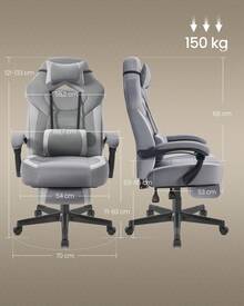 SONGMICS Chaise de Jeu, Chaise d'Ordinateur, Ergonomique, avec Repose-Pieds, Coussin de Tête Ajustable, Support Lombaire, Capacité de Charge de 150 kg, Gris Ardoise et Gris Tourterelle - Gris - Voir 7
