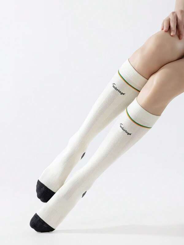1 Pair Mesh Compression Sports Socks For Women, Suitable For Fitness, Running, Skipping, Yoga, Leg Slimming Calf Socks
