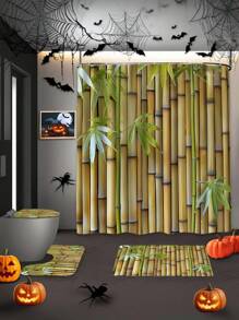 1/4 件带挂钩的竹叶浴帘 - 涤纶浴室装饰，绿色竹墙设计，适合自然风格的浴室，四季皆宜，是送给朋友和家人的完美日常节日礼物