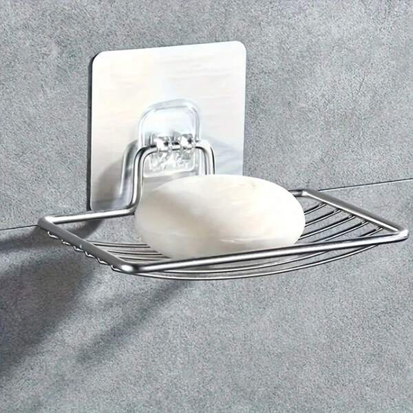 Un plateau à savon en acier inoxydable de luxe avec des trous de drainage, un support à savon mural auto-adhésif, un support de rangement rectangulaire à l'épreuve de la rouille pour les mouchoirs, convenant aux essentiels de la salle de bain