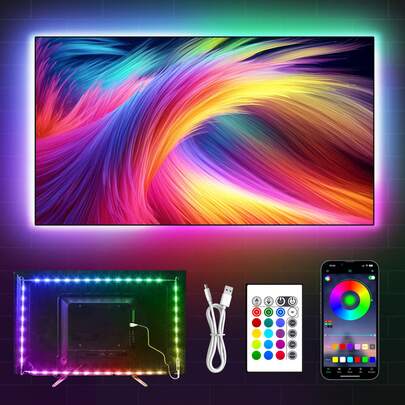Tv Led Backlight, Pre-Cut 14.3ft Led Strip Lights For 65-75in Tv,4Pcs USB Powered Tv Lights Kit With Remote,RGB Bias Lighting For Room Decor
