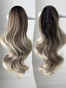 16-Inch Short Wavy Synthetic Ponytail Hair Extension, Heat Resistant Fiber, Suitable For Girls, Women, Party And Daily Use - Blonde Highlight - View 6
