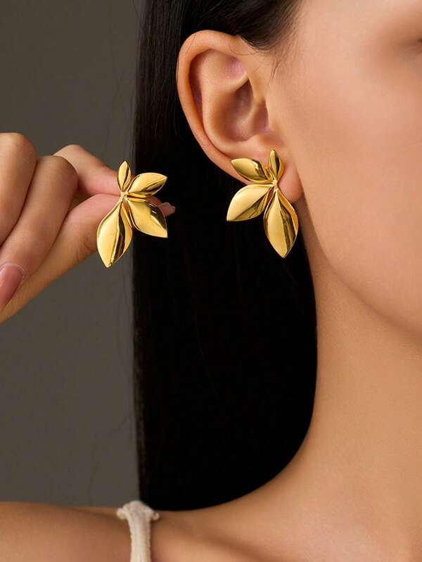 1 Pair Leaf & Flower Shaped Earrings Suitable For Women's Daily Casual Wear