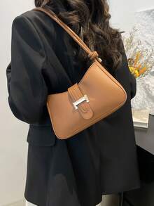 女士优雅新月腋下包，时尚休闲纯色腋下包 - 棕色 - 查看 8