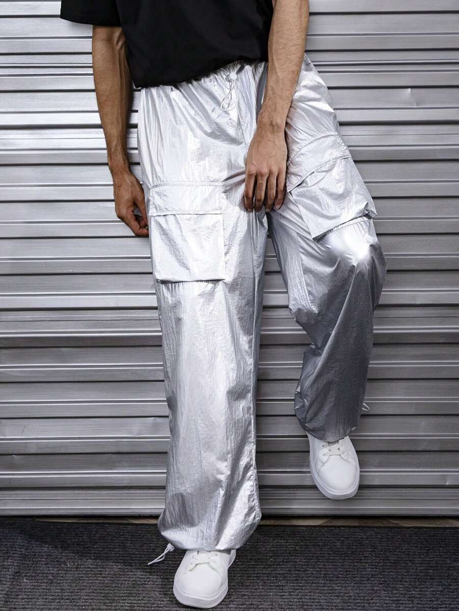 بناطيل كارجو واسعة رجالية من طراز Y2K CYBER، قابلة للتعديل بخيط شد، بجيوب، تصميم مستقبلي وشارع عصري، فضفاضة بفيت مريح، ملابس شارع
