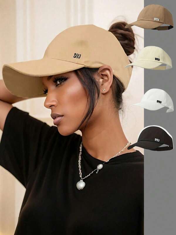 1pc Unisex Casual Baseball Cap, Open Design, Letter Embroidery On The Front Of The Hat, Open Design At The Back, Suitable For Ponytail Hairstyle, Comfortable And Fashionable, Suitable For Men, Women, College Students, White-Collar Workers, Blue-Collar Workers, For Daily Commuting, Going Out, Sports And Fitness, Running, Cycling, Travel, Vacation, Shopping, Camping And Other Occasions