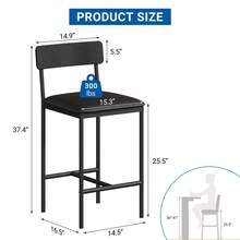 Bar Stools Set Of 4, 37 Inch Barstools With Metal Legs PU Seats Chairs With Backrest Kitchen Height Upholstered Stools With Footrest Breakfast Bar Stools For Dining Room, Kitchen, Party - 黑色 - 查看 2