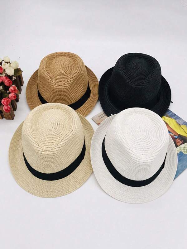1 Piece Women Summer Solid Color Panama Hat, Woven Fedora Hat For Outdoor Sun Protection, Unisex Casual Breathable Hat, Suitable For Daily Use