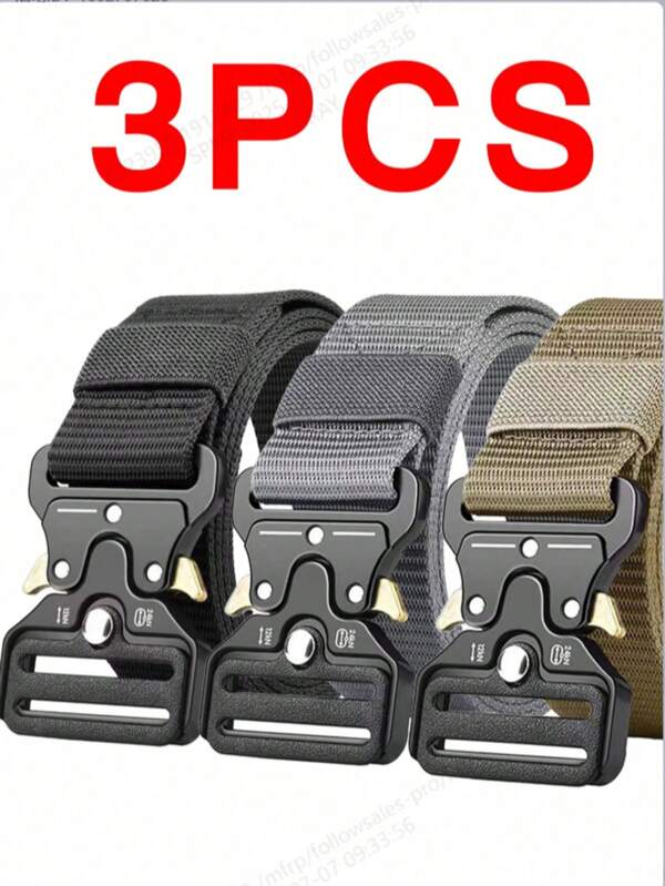 3pcs/2pcs/1pc Multifunction Tactical Nylon Belt For Men, With Snake Buckle Quick Release Alloy Buckle, Suitable For Hiking And Camping