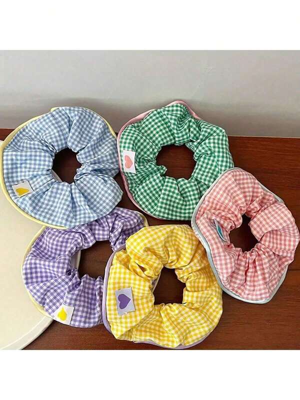 1-5 pièces Chouchous à carreaux pour femmes, accessoires de cheveux, jolis chouchous doux pour filles retour à l'école, supports de queue de cheval, élastiques à cheveux, cordes à cheveux