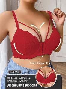 Plus Size Women Fashionable Supportive Wireless Bra - Red - View 5