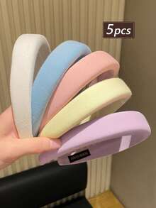 1/3/4/5个装 女士简约纯色海绵宽发带,适合洗发、休闲外出、高髻、碎发造型、日常使用、居家、护肤,四季皆宜,可作为礼物赠送,时尚实用! - 彩色 - 查看 17