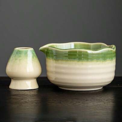 Conjunto de 2 tigelas de matcha Song Dynasty - pincel de matcha, batedor e tigela de cerâmica, variação esmaltada - material escolar, conjunto para presente de Natal