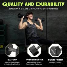 Rubber Coated Dumbbells No Roll Design EasyGrip Steel Knurled Handle Weights Dumbbells Set For Strength Training Ideal Weights Set For Home Gym 1060 LBS SOLD INDIVIDUALLY - Green Octo+15 LB - View 5