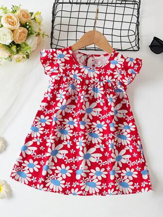 女宝宝夏季新款碎花连衣裙婴儿飞袖时尚可爱公主裙