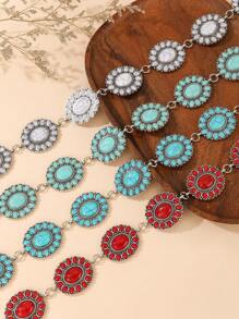 1pc Vintage Turquoise Cowgirl Belt - Perfect Gift For Elegant Dress Lovers, Suitable For Western Events & Casual Wear, Stylish Women's Waist Chain - Blue - View 8