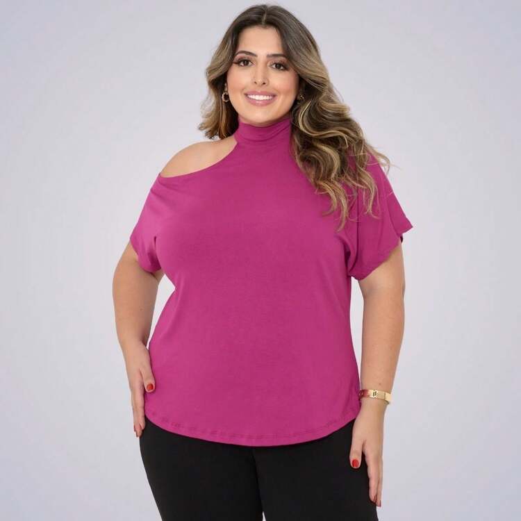 Blusa Feminina Plus Size Blusinha Basica Bata Soltinha Do G1 ao G5 - Fúcsia - Visão 6